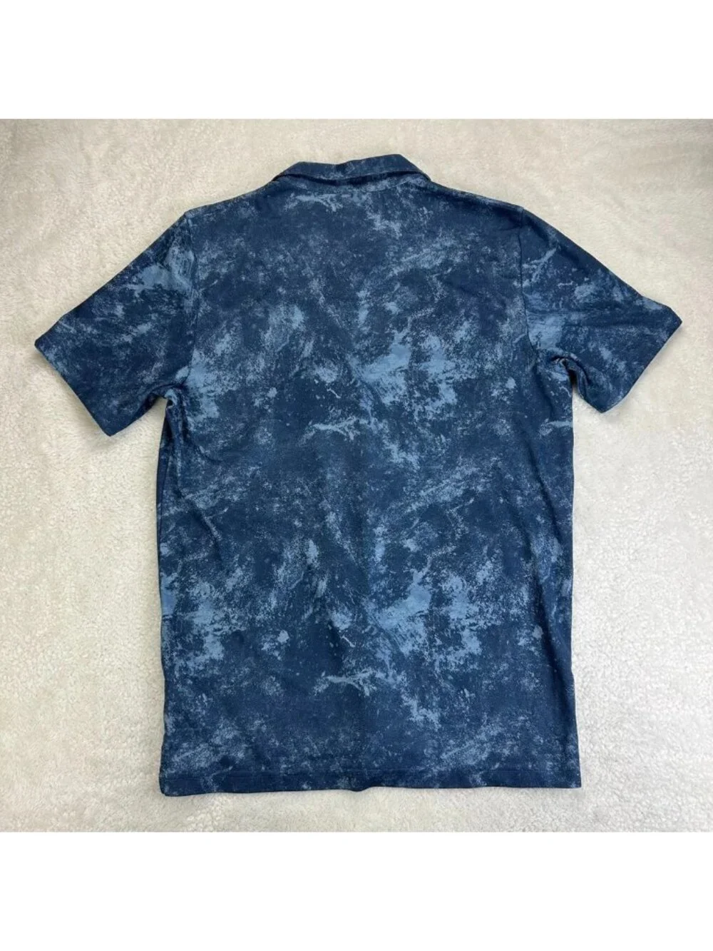 Travis Mathew Polo Shirt Mens L Blue Marble Print Golf Short Sleeve Lightweight